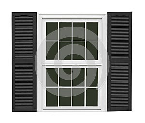 White window with black shutters isolated photo