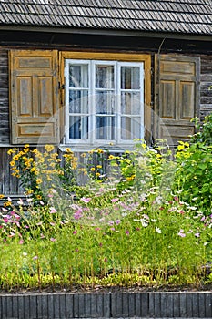 White window of old wood house