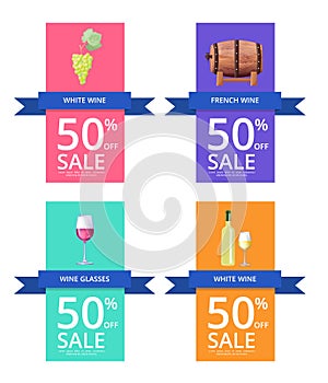 White Wine and -50 Sale on Vector Illustration