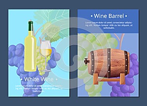 White Wine and Barrel Posters Vector Illustration