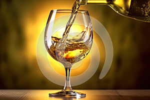 a White wine being poured in the wineglass