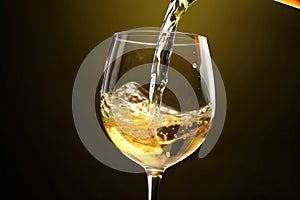 a White wine being poured in the wineglass