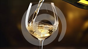 a White wine being poured in the wineglass