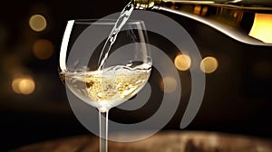 a White wine being poured in the wineglass