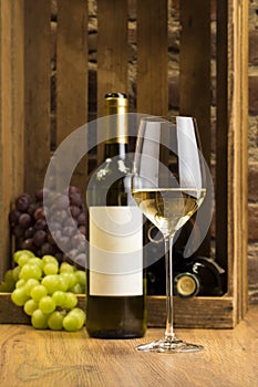 White Wine Bootle and Glass photo