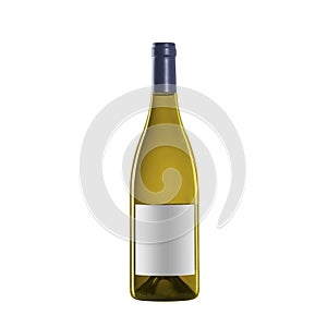 white wine bottle with blank label isolated on white background