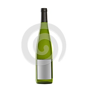 white wine bottle with blank label isolated on white background