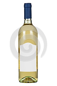 White wine bottle with blank lable isolated on white background