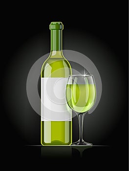 White wine bottle and wineglass. Concept design for wines menu.