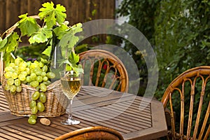 White wine and bunch of grapes