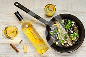 White Wine with Fish in Frying Pan