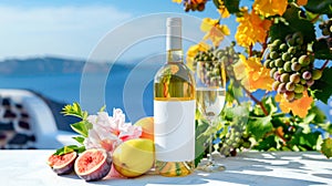 White wine, fruits and flowers.