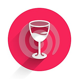 White Wine glass icon isolated with long shadow. Wineglass sign. Red circle button. Vector