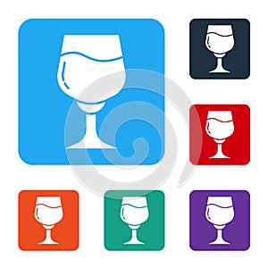 White Wine glass icon isolated on white background. Wineglass sign. Set icons in color square buttons. Vector
