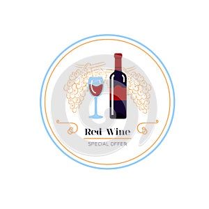 White wine and grape line icon, Wine menu logo. Winemaking, tasting. Glass and bottle of white wine, bunch of grapes