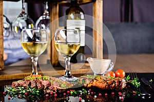 white wine ribeye steak, romantic dinner for two