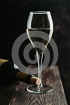 White wine on the rustic background