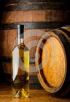 White wine on wooden background