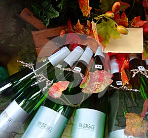 White wines bottles in Alsace region France photo