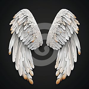 White wings isolated on black background. Generative AI