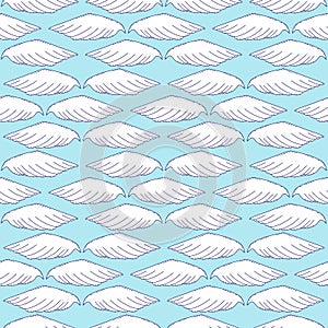 White wings pattern. Soft light seamless pattern on blue background. Kids print design with angel wings