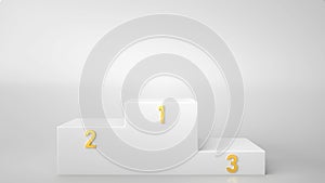 White winners podium isolated on white background, 3D rendering