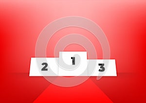 White winners podium on red background.