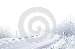 White winter road with snow and ice