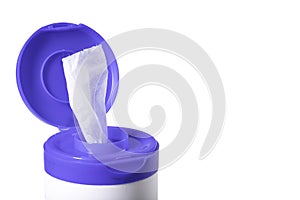 White wipes soaked in disinfectant. Household surface decontamination accessories