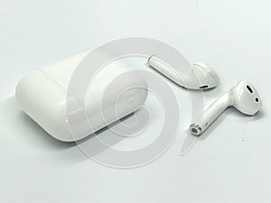 White Wireless Earbuds Out of Case photo