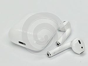 White Wireless Earbuds Out of Case photo
