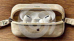 White wireless earphones in charging case isolated on transparent background,Pair of Bluetooth earbuds with charging case,