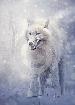 White wolf in the forest