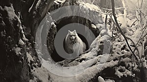 White Wolf In Snow Covered Cave: Atmospheric Portraits Inspired By Viktor Vasnetsov And Theodor Kittelsen