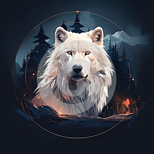 a white wolf is standing in front of a dark background