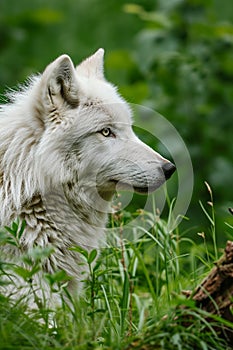white wolf in the wild. Selective focus.