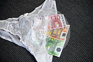 White woman panties with money
