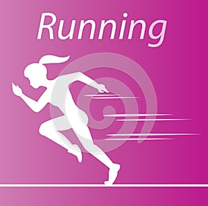 The white woman running on pink gradient background.