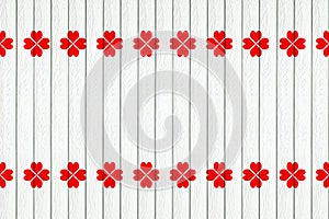 white wood background with red flowers decoration