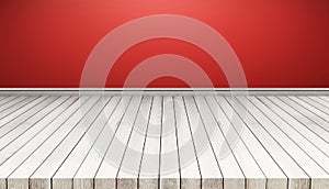 White wood floor panels with red wall. texture background. also used for display or montage your products