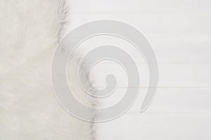 White wood planks texture and fur pattern background top view