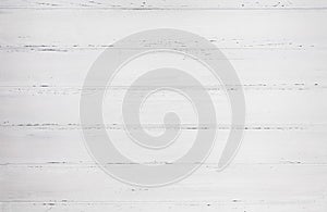 White wood texture background, top view. Wide wooden plank panel