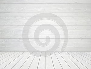 White wood wall and wood floor background