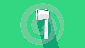 White Wooden axe icon isolated on green background. Lumberjack axe. Happy Halloween party. 4K Video motion graphic