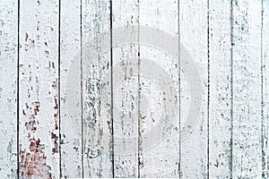 White wooden background. Old shabby wood planks. A tattered white fence. Natural creative texture for editing and design