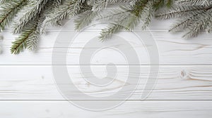 Art Deco-inspired Christmas Branches On White Wood Background photo