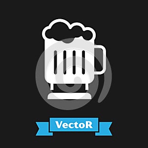 White Wooden beer mug icon isolated on black background. Vector