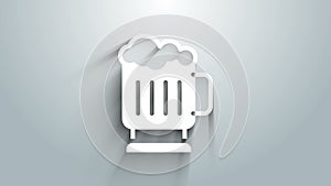 White Wooden beer mug icon isolated on grey background. 4K Video motion graphic animation