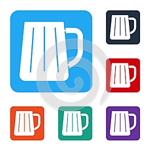 White Wooden beer mug icon isolated on white background. Set icons in color square buttons. Vector