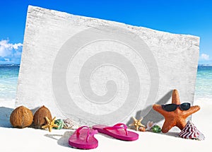 White Wooden Board with other Objects by the Beach